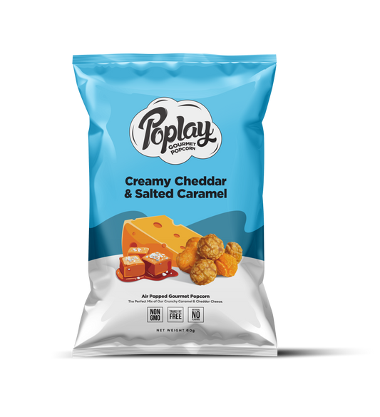 POPLAY Creamy cheddar & Salted Caramel Popcorn